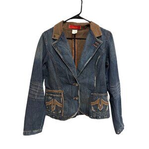 Level 99 Womens Denim Jacket Distressed Details Sz L
